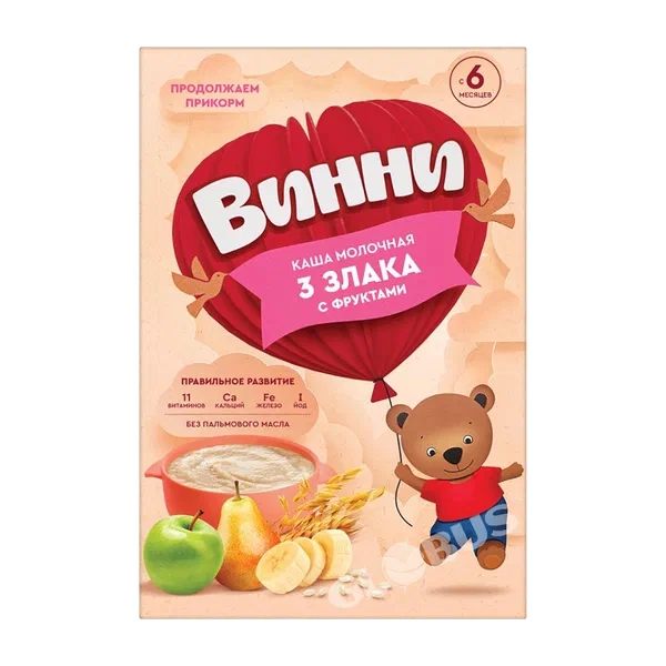 Каша дет. Винни мол. 3 злака с фруктами 200г