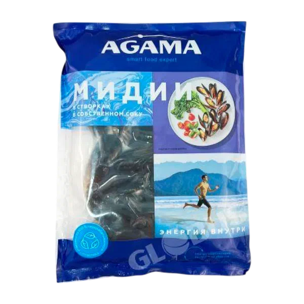 Мидии Agama в створках в собств. соку в/м 450г