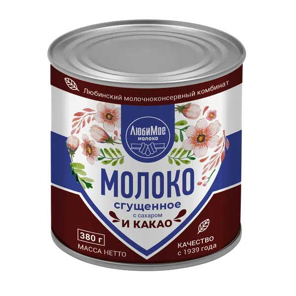 Любимое шекер жана какао коюлтулган сүтү 8,5%  380г БЗМЖ