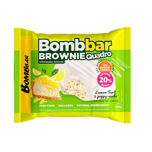 Печенье Bombbar лимонный тарт с маком глазир 20% 50г