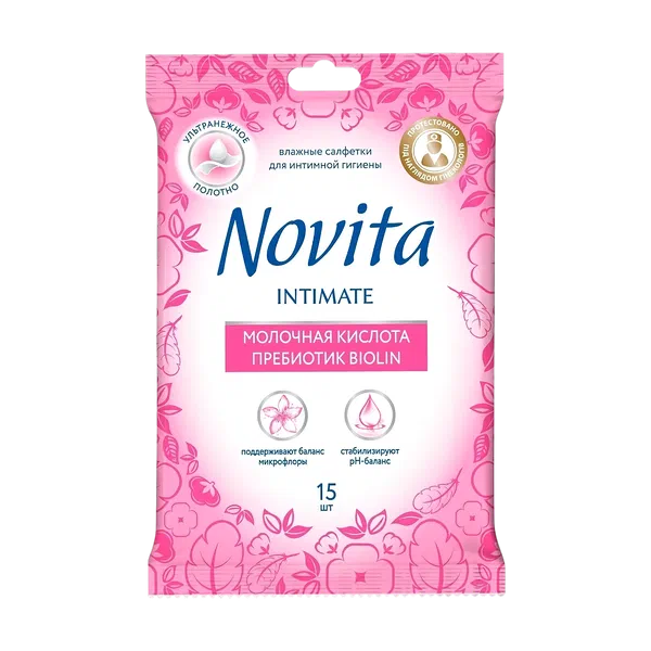 Novita интим гигиеналык нымдуу майлыктар 15д