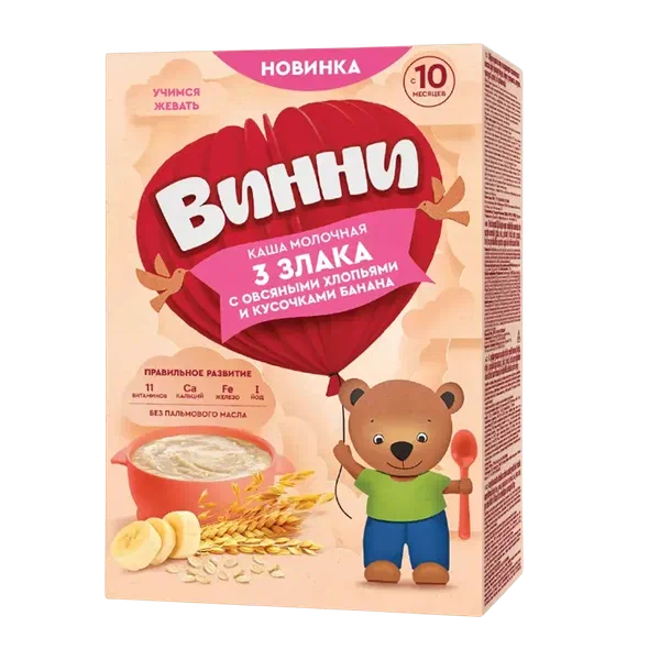 Каша дет. Винни мол. 3 злака овсян. с бананом 200г