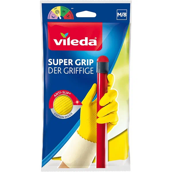 VILEDA STRONG-GRIP MEDIUM REUSABLE HOUSEHOLD GLOVES 1-PAIR