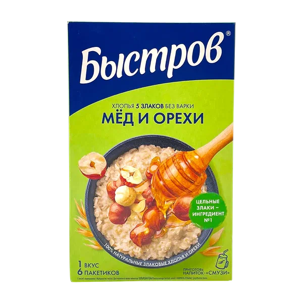 Каша Быстров 5 злаков мед/орех 240г