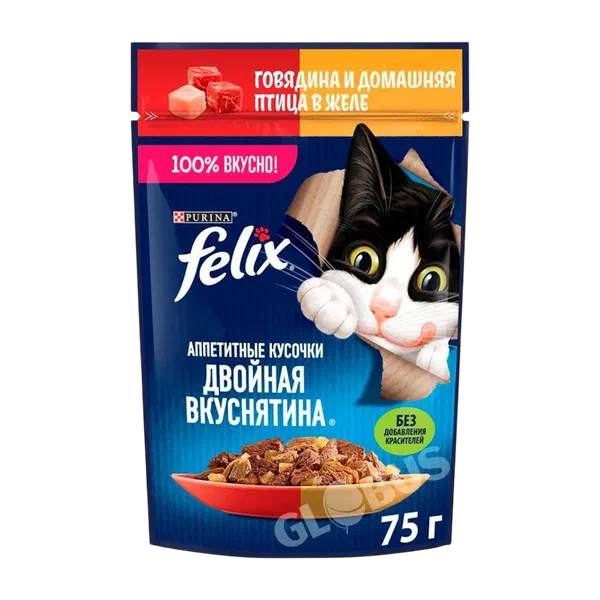 Корм д/кошек Felix Двойная вкуснятина говядина/птица 75г