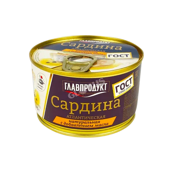 Сардина атлан. Главпродукт натур. с доб.масла /ключ/ 240г ж/б лит.