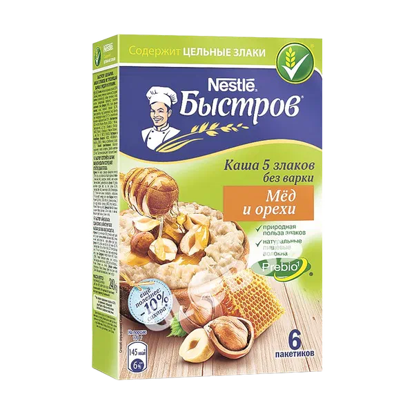 Каша Быстров 5 злаков мед/орех 240г
