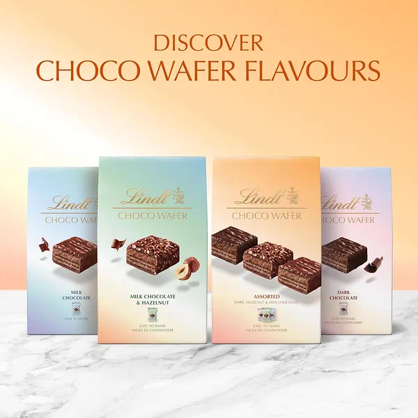 LINDT CHOCO WFR MILK CHOCO 130G - MILK CHOCOLATE WAFER BARS