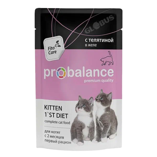 Корм д/котят Pro Balance желе телятина 2х мес 85г Велкорм