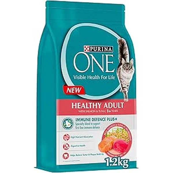 PURINA ONE HEALTHY ADULT SALMON AND TUNA DRY CAT FOOD 380G