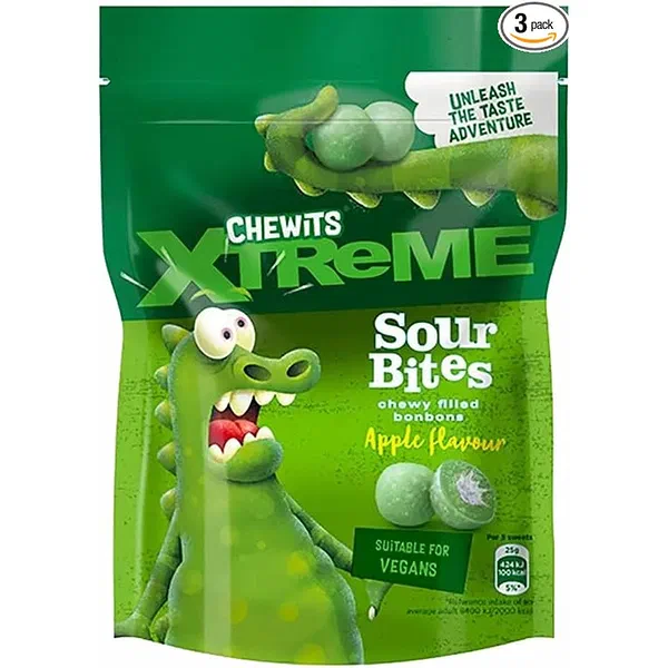 CHEWITS SOUR BITES GREEN APPLE FLAVORED CHEWY CANDY 115G
