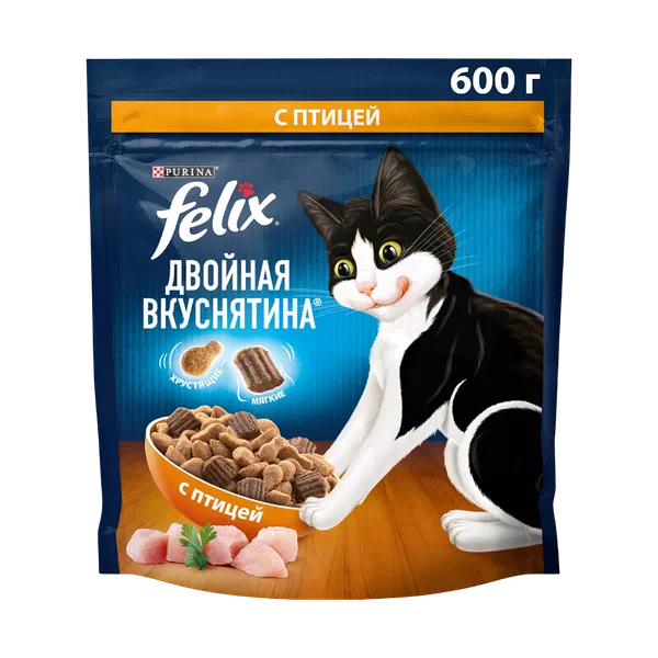 Корм д/взрослых кошек Felix двойная вкуснятина с птицей 600г