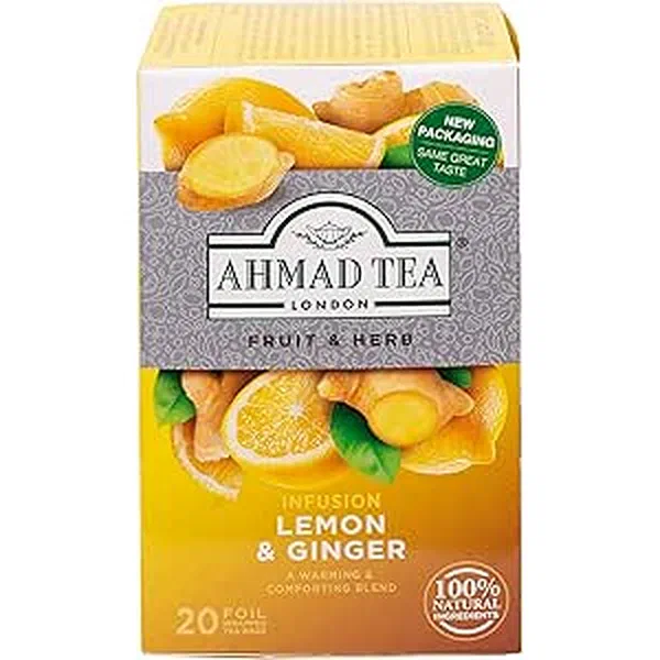 AHMAD TEA LEMON AND GINGER ZESTY HERBAL INFUSION 20TB