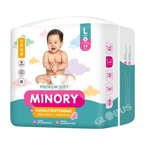 Подгузники детск Minory 4 L 19шт