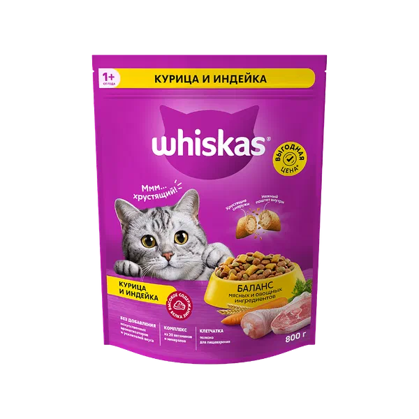 Корм д/кошек Whiskas паш курица/индейка 800г