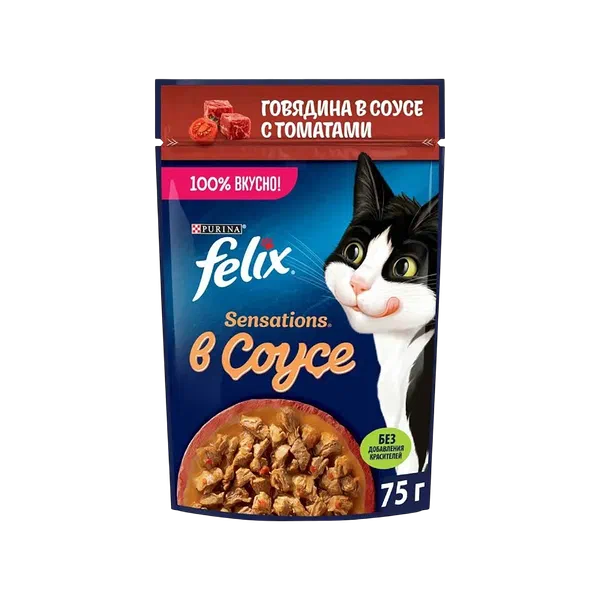 Корм д/ кошек Felix говяд/томат в соусе 75г