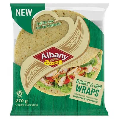 Albany Superior Garlic & Herb Wheat Wraps 6 x 45g