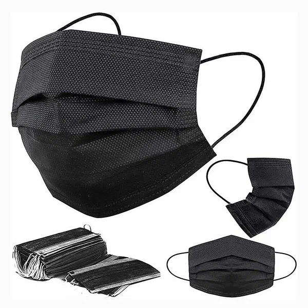 PREMIUM BLACK DISPOSABLE PROTECTIVE FACE MASKS 50-PIECE PACK