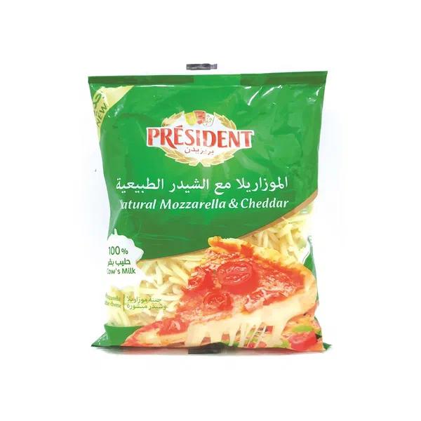 PRESIDENT MOZZARELLA AND CHEDDAR SHREDDED CHEESE BLEND 450G