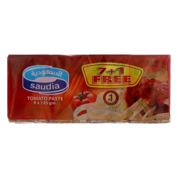 SAUDIA PURE CONCENTRATED TOMATO PASTE 7+1 FREE VALUE PACK