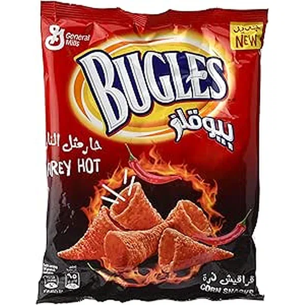 BUGLES FIERY HOT INTENSE SPICY CORN SNACKS 125G