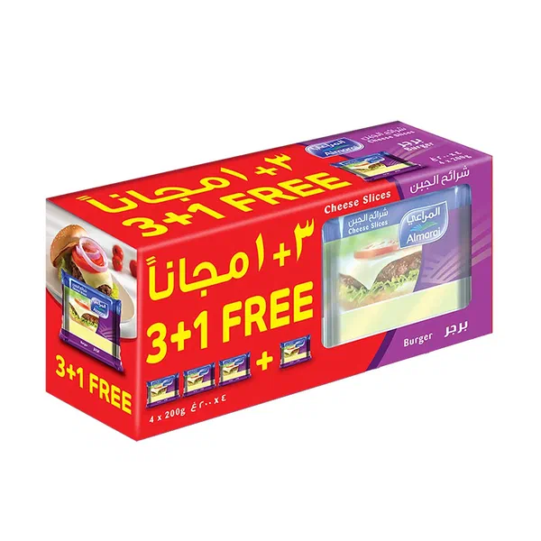 ALMARAI BURGER CHEESE SLICES 3+1X200G - ALMARAI BURGER CHEESE SLICES 3+1 PACK