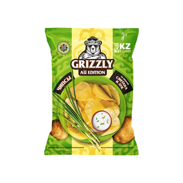 Чипсы Grizzly сметана лук 100г п/п Казахстан 12