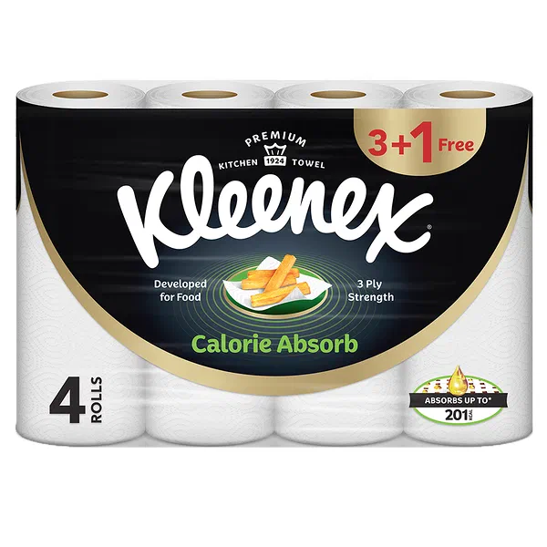 KLEENEX VIVA CALORIE ABSORB KITCHEN TOWELS 3+1 FREE ROLL