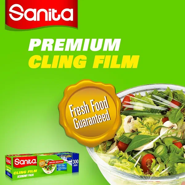 SANITA PREMIUM CLING FILM HIGH-CLARITY FOOD WRAP 200-SQ FT