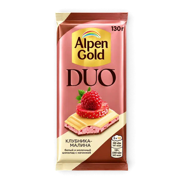 Шоколад Alpen Gold Duo клибнка/малина 130г