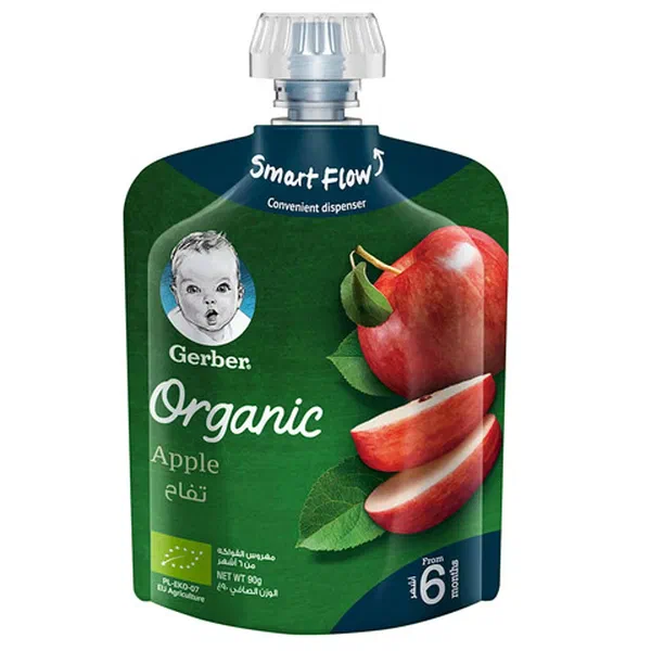 GERBER ORGANIC 100% APPLE PUREE SINGLE FRUIT POUCH 90G