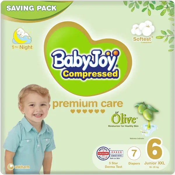 BABYJOY OLIVE OIL INFUSED DIAPERS SIZE 6 EXTRA LARGE 7-PACK