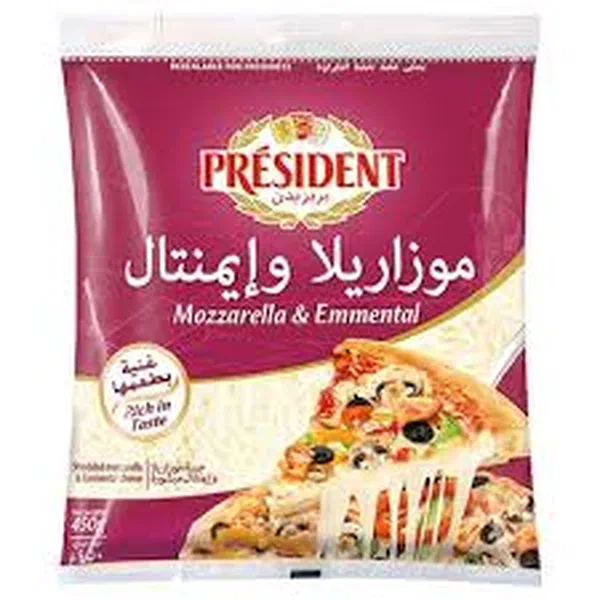 PRESIDENT EMMENTAL AND MOZZARELLA SHREDDED CHEESE BLEND 450G
