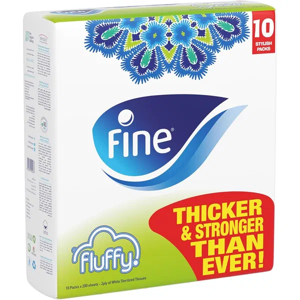 FINE FLUFFY WHITE FACIAL TISSUES ULTRA SOFT LARGE PACK 200S