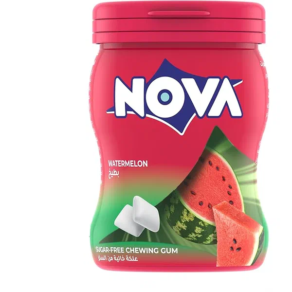 NOVA WATERMELON SF GUM 50PCS - SUGAR-FREE WATERMELON PELLET GUM BOTTLE