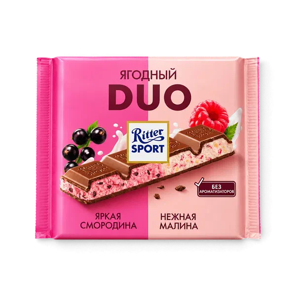 Шоколад Ritter Sport DUO мол. смародина малина 218г
