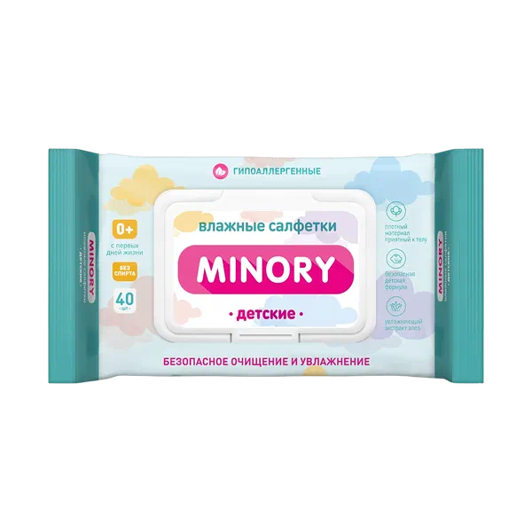 Салфетки влажн Minory детск 40шт