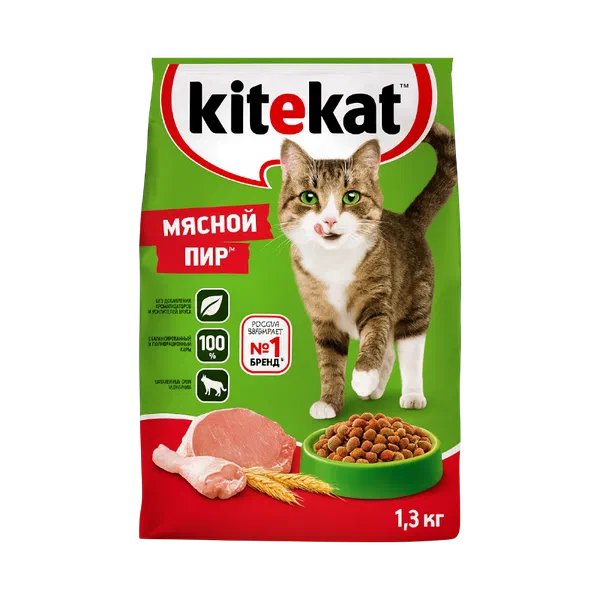 Корм д/кошек Kitekat мясной пир 1,3кг