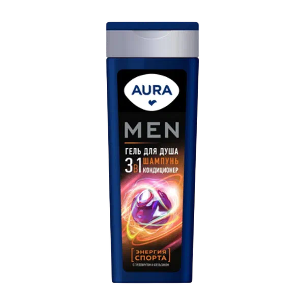 Aura энергия спорта 3в1 муж шампунь душ гели380мл