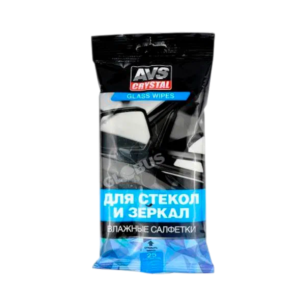 Салфетки влажн д/авто AVS Crystal д/стекол и зеркал 25шт