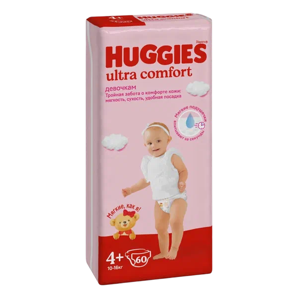 Подгузники детск Huggies UC 4+ д/дев 60шт