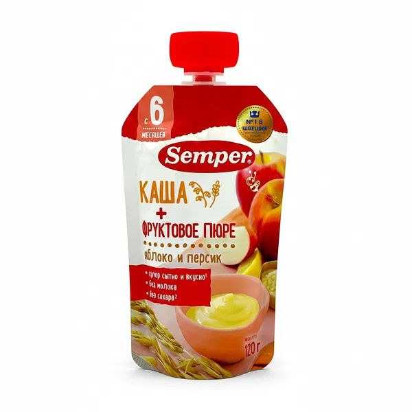 Semper алма персик злак пюреси 120гр д/п