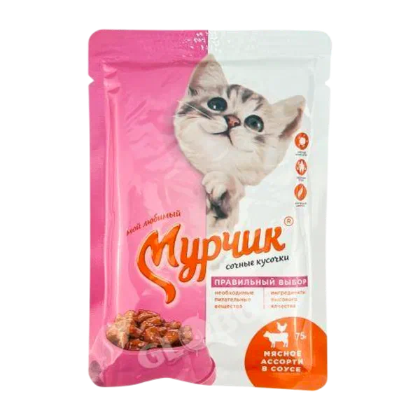 Корм д/ кошек Мурчик мясное ассорти в соусе 75гр