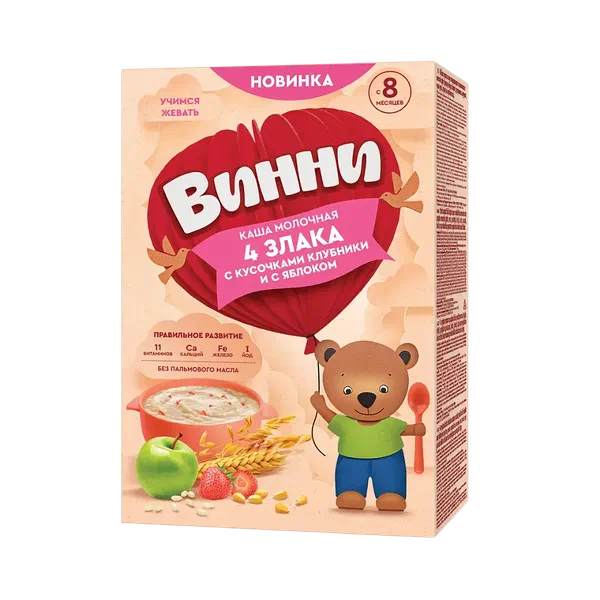 Каша дет. Винни мол. 4 злака клубн/ябл 200г