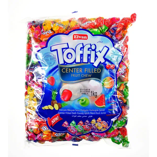 ELVAN TOFFIX MIXED FRUIT FLAVORED CENTER FILLED CHEWS 800G