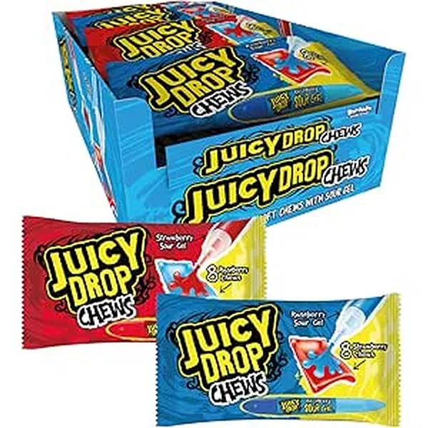 BAZOOKA JUICY DROP CHEW SOUR RASPBERRY FRUIT CANDY 67G