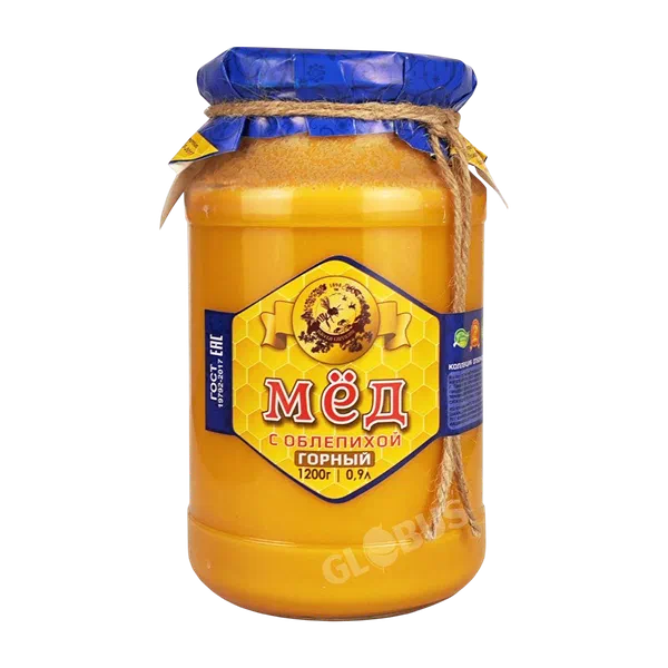 Мёд Пасеки Киргизии горный с облепихой 1,2кг ст/б Медовая Артель