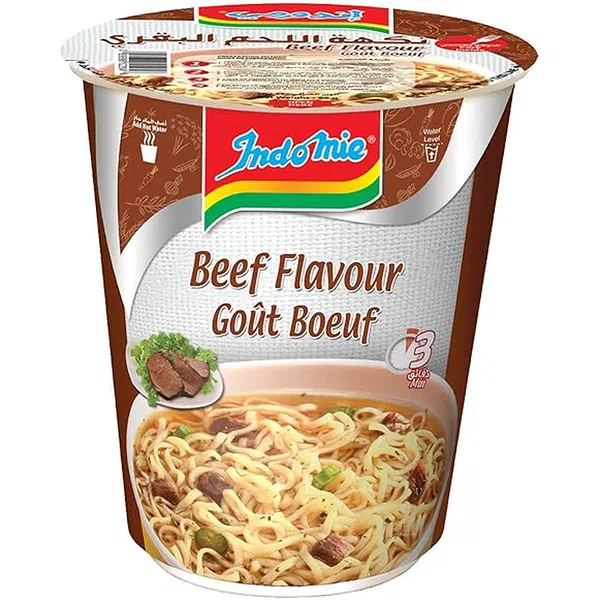 INDOMIE BEEF FLAVOR INSTANT NOODLE CUP NUTRITIOUS SNACK 60G