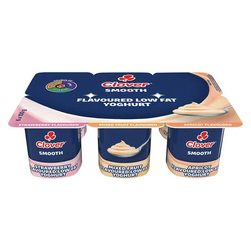Clover Smooth Strawberry/Apricot/Mixed Fruit 6x100g
