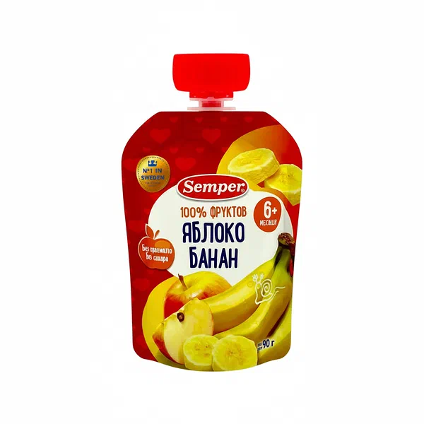 Semper алма банан пюреси 90гр д/п